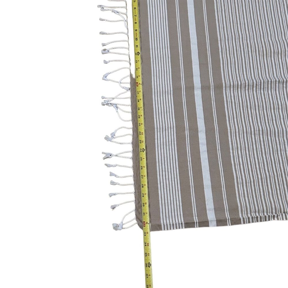 H & M Home 100% cotton beige white striped fringed 31 x 65 oblong table runner - Picture 4 of 10